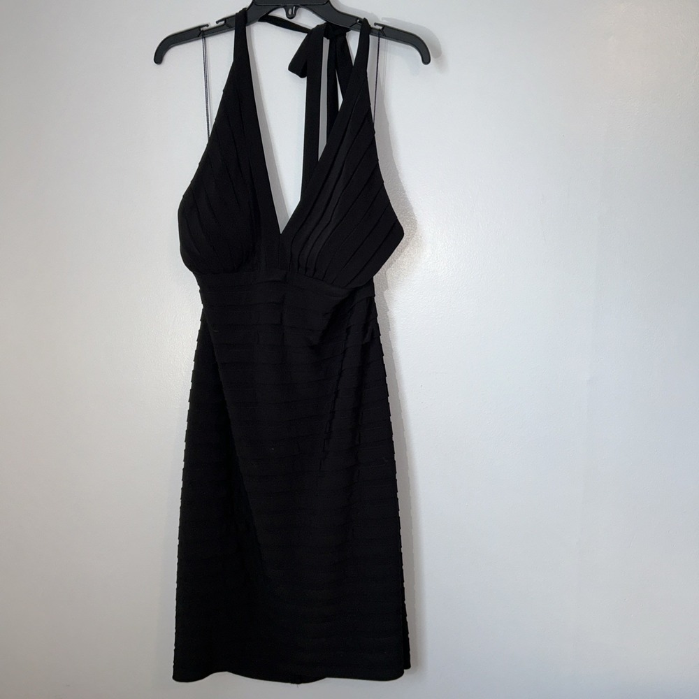 Adrianna‎ Papell  Black Ruffle Halter Knee-Length Dress Size 16